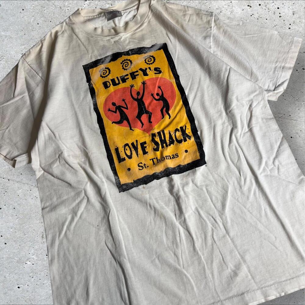 Vintage Duffys Love Shack‎ St. Thomas Single Stich ALL YOU NEED IS LOVE T-shirt